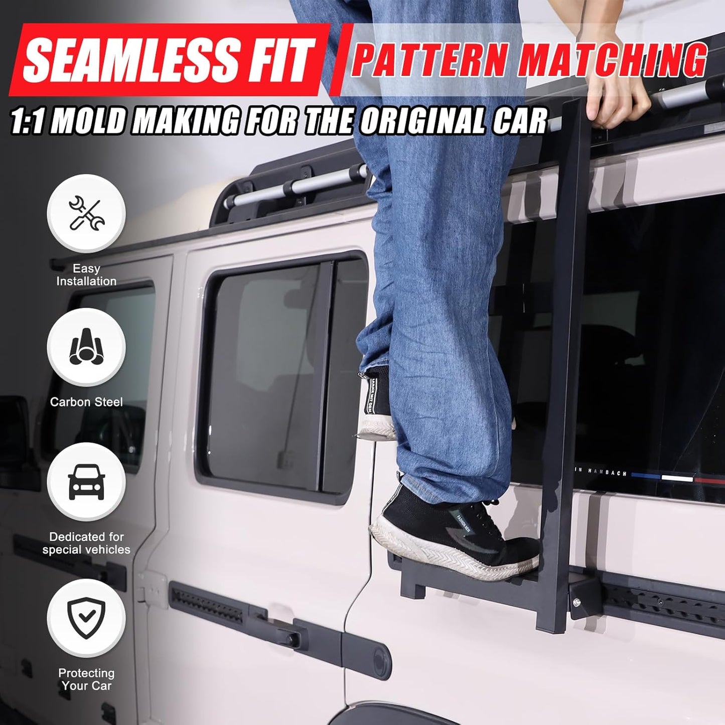 Car Roof Rack Ladder Side Access Ladder Compatible with INEOS Grenadier 2020-2024 Aluminum Alloy Side Window Roof Step Ladder Kit Left Right Universal