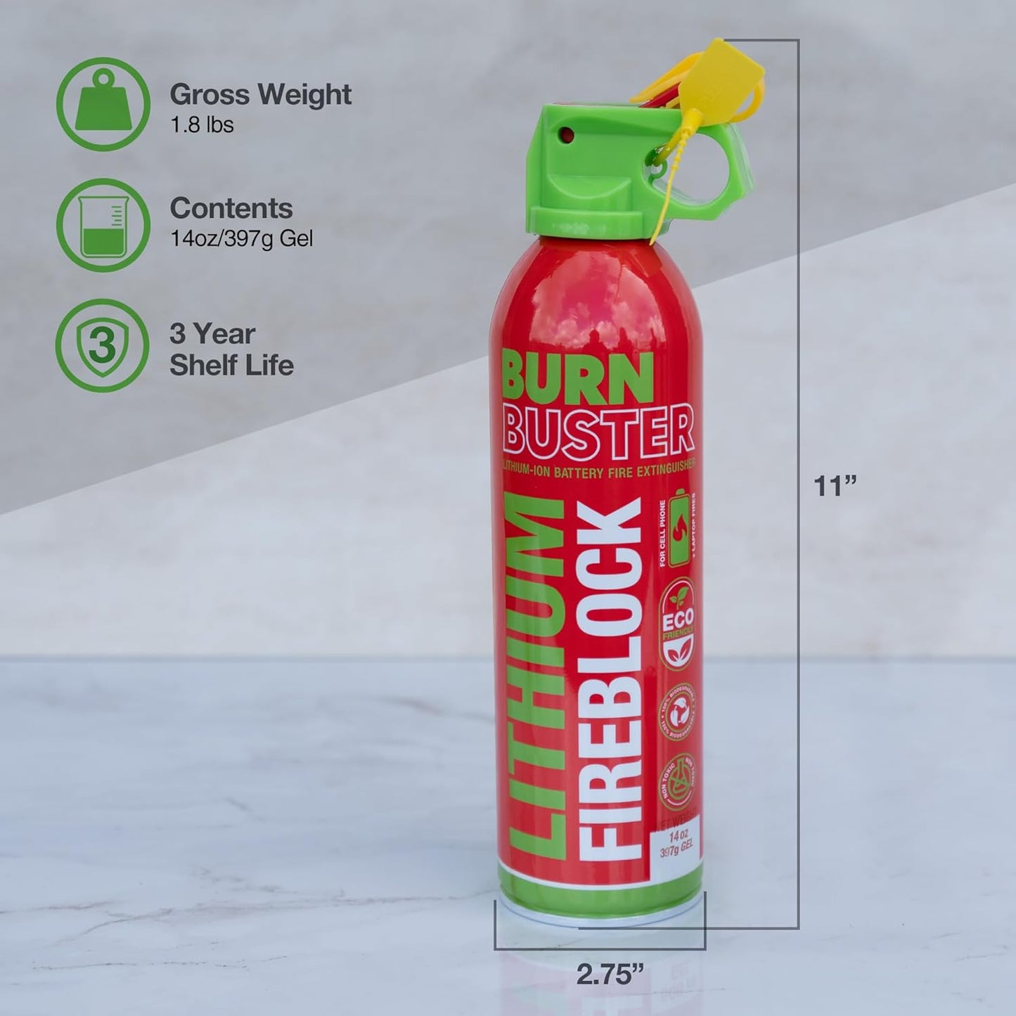 Lithium-Ion Fire Extinguishing Gel 3-Pack - Battery Fire Suppression Gel for Electronics, Stops Thermal Runaway, Non-Toxic, Eco-Friendly, 14oz Canister, Made in USA