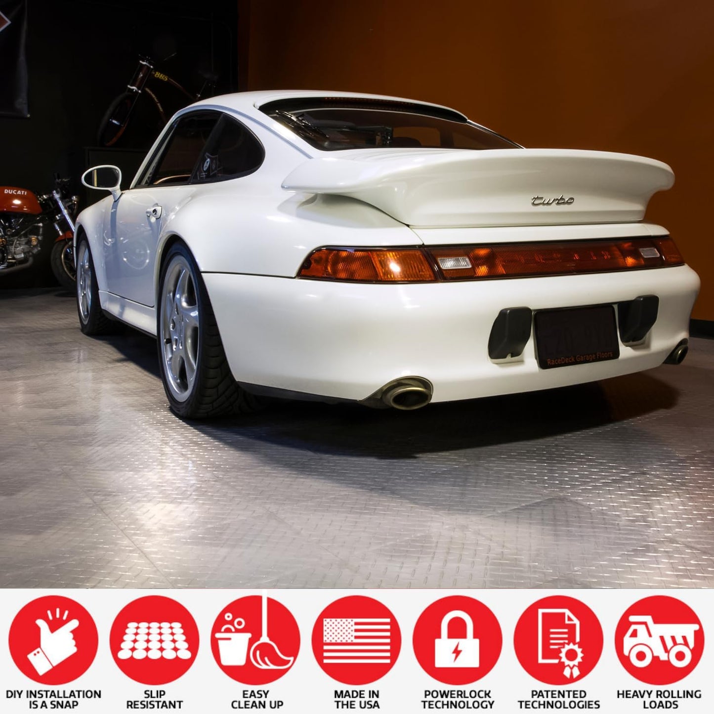 Big Floors RaceDeck Diamond Plate Design, Durable Interlocking Modular Garage Flooring Tile (Red, 48 Pack of 12 x 12" Tiles)