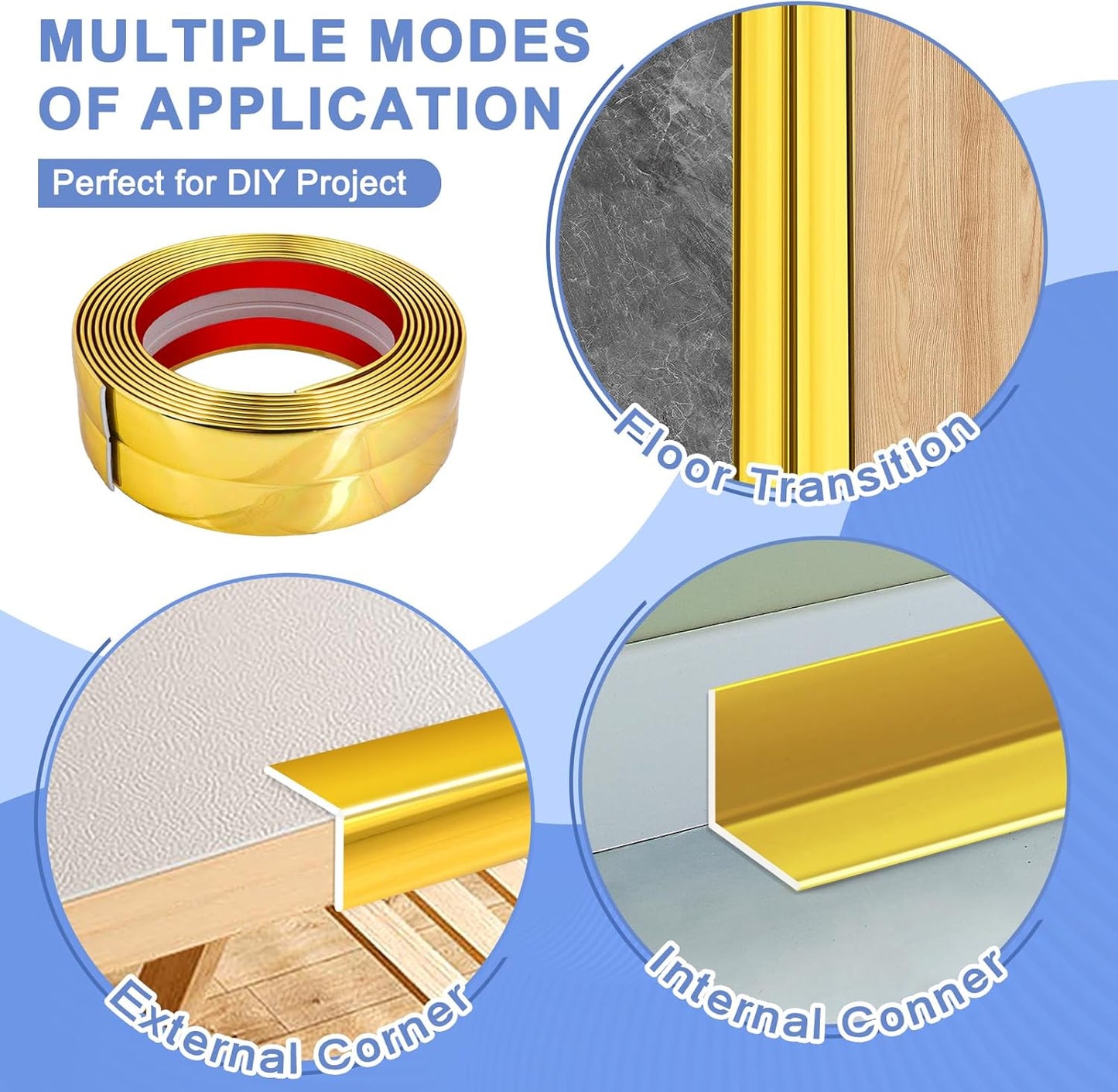 Wall Corner Protector Moulding Trim Peel and Stick Wall Corner Guards Trim Flexible Self Adhesive Edge Protector Moulding, 1.6 in x 20 Ft, Gold