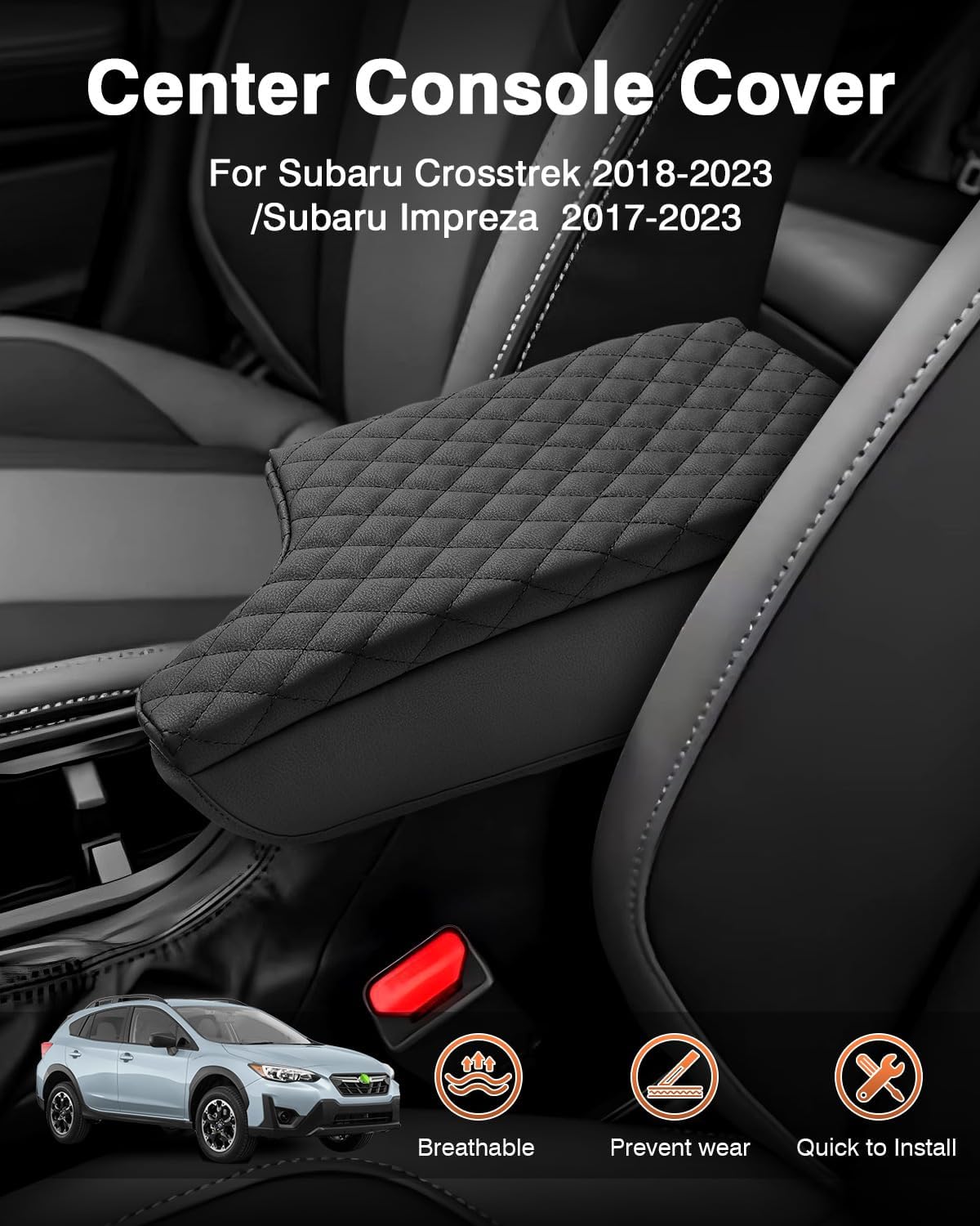 Shademax Subaru Crosstrek/Impreza Center Console Cover, Armrest Cover Cushion Pad for Subaru Crosstrek 2018-2023/Impreza 2017-2023 Accessories, Crosstrek Armrest Seat Box Cover Protector Black