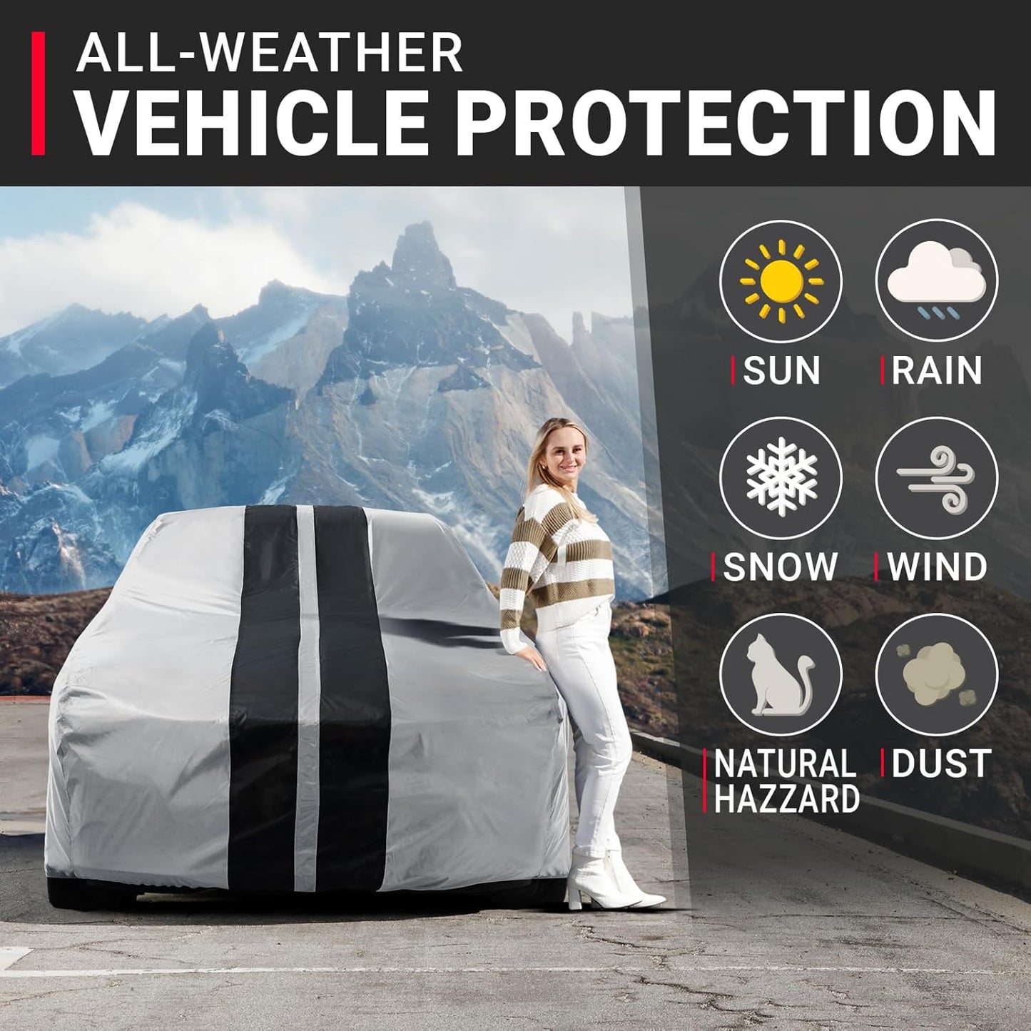 iCarCover Custom Car Cover for Pontiac Grand Prix (1973-1977) Waterproof All-Weather Rain Snow UV Sun Protector Full Exterior Indoor Outdoor Car Cover (Stripe - Gray/Black)