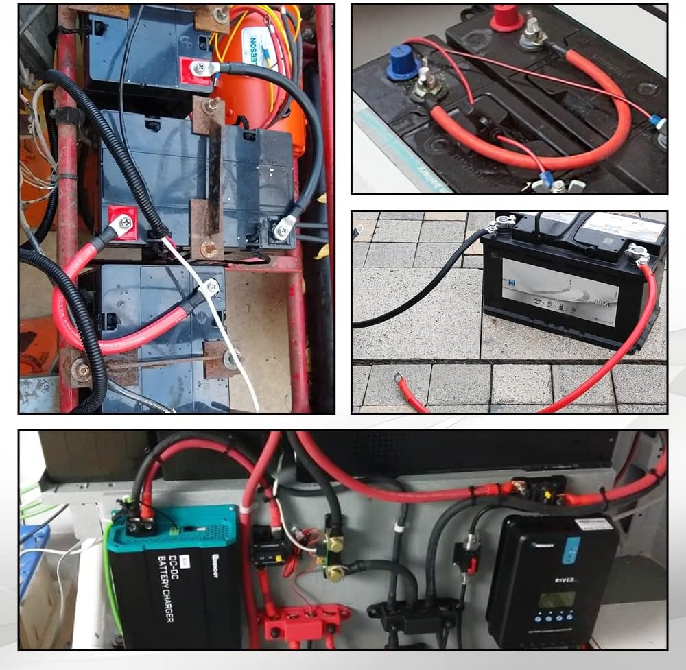 A ABIGAIL 2 AWG Battery Cables 2 Gauge Pure Copper Battery Inverter Cables with 3/8 in Lugs terminals Marine Grade for Automotive Solar Power Inverter Boat RV Car Motorcycle (5FT)