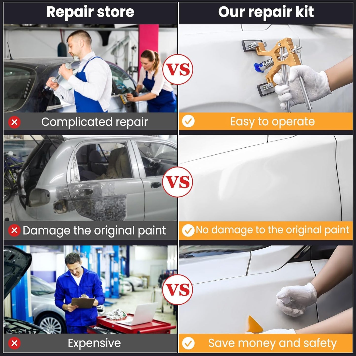 Dent Puller, Paintless Dent Removal Kit – All-in-One Car Dent Puller Kit with Golden Lifter–Dent Repair for Hail, Dings