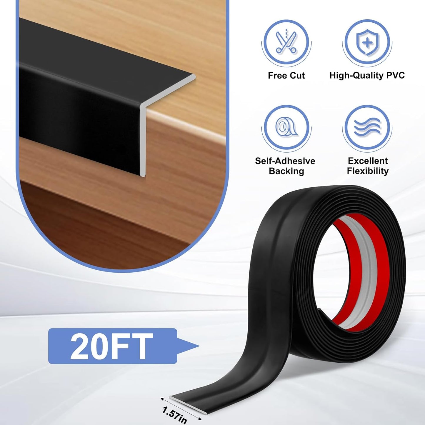 Wall Corner Protector Moulding Trim Peel and Stick Wall Corner Guards Trim Flexible Self Adhesive Edge Protector Moulding, 1.6 in x 20 Ft, Black