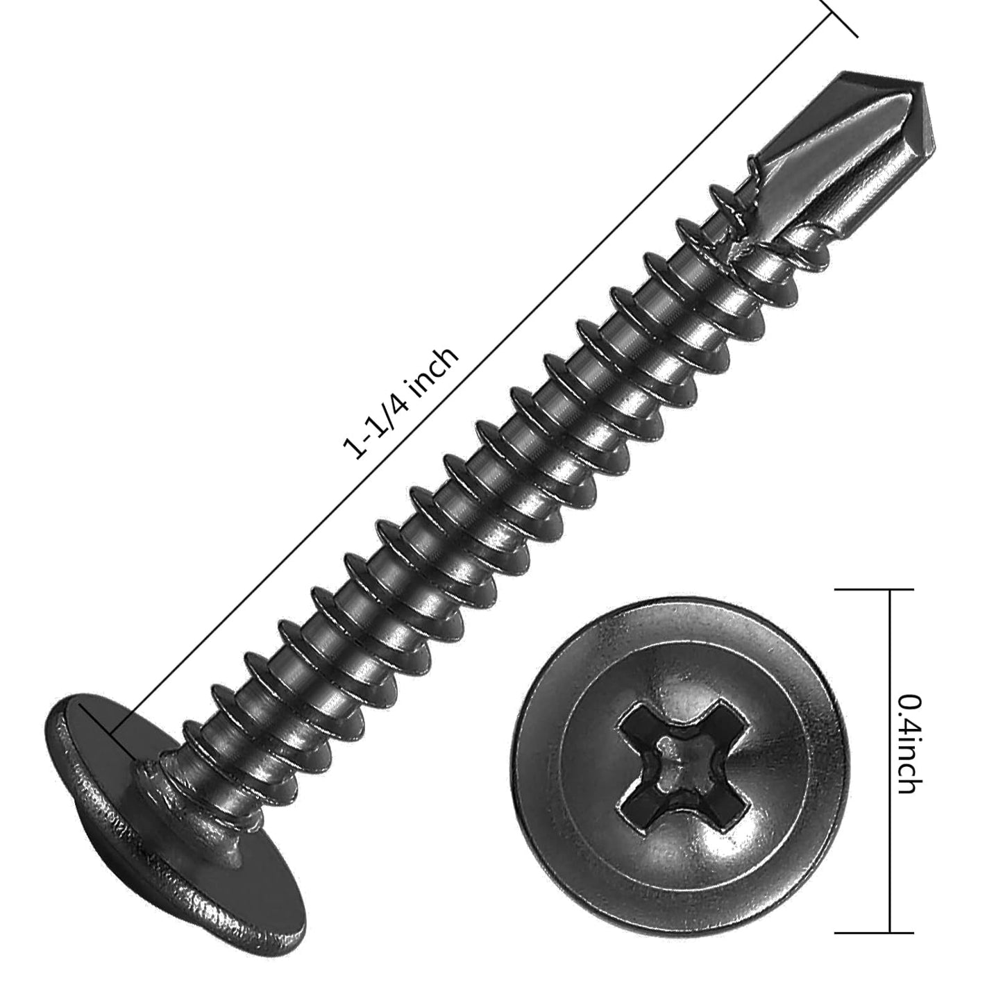 (150Pcs)#8×1-1/4” for Sheet Metal Self-Tapping Screws 410 Black Stainless Steel Truss Head High-Strength Quick Tapping