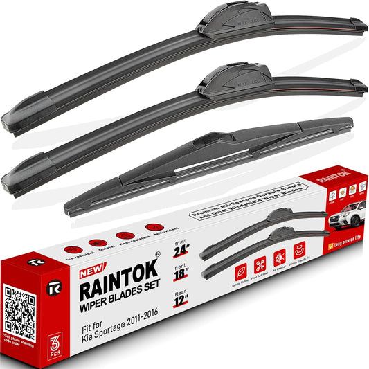 Windshield Wiper Blades Replacement for Kia Sportage 2011 2012 2013 2014 2015 2016 Original Factory Quality Front Rear Wipers Blade Set for My Car - 24" 18" 12" (Pack of 3)