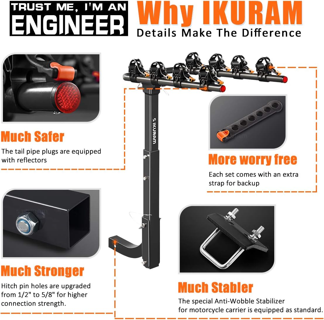 4 Bike Rack Bicycle Carrier Racks Hitch Mount Double Foldable Rack for Cars Truck SUV Fits 2" Receiver, Tie Down Strap, Anti-Rattle Hitch Tightener & Bicycle Cross-bar Adapter for Kid’s Bike