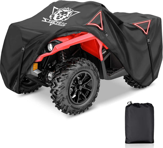 XYZCTEM Premium ATV Cover,Outdoor Protection Against Water, UV, Wind. Quad Cover for Can-am,Suzuki,Kawasaki, Honda, Yamaha, Polaris,and More.4 Wheeler Accessories with Thickened Straps(Black,103" L)