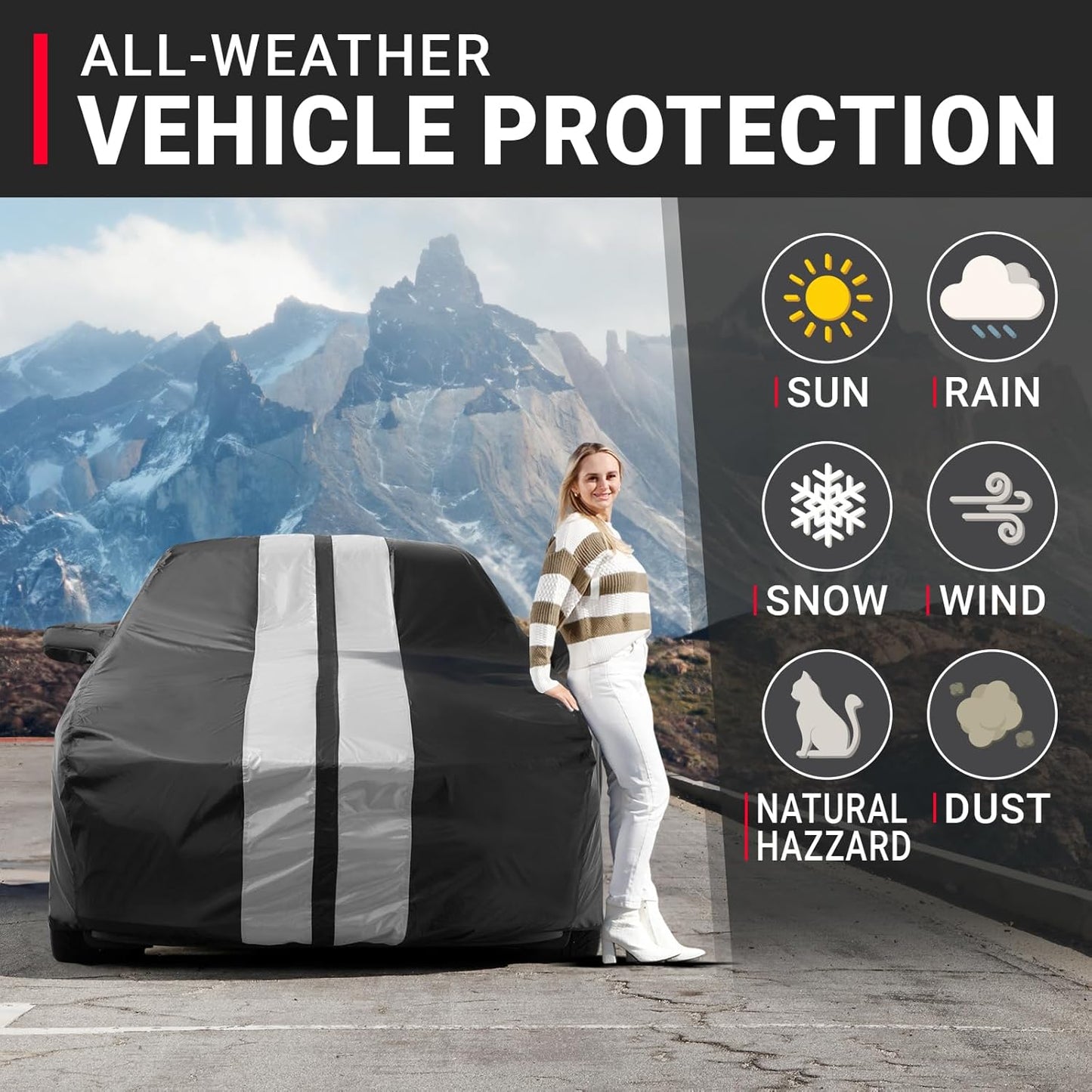 iCarCover Custom Car Cover for Pontiac G8 Sedan (2008-2009) Waterproof All-Weather Rain Snow UV Sun Protector Full Exterior Indoor Outdoor Car Cover (Stripe - Black/Gray)