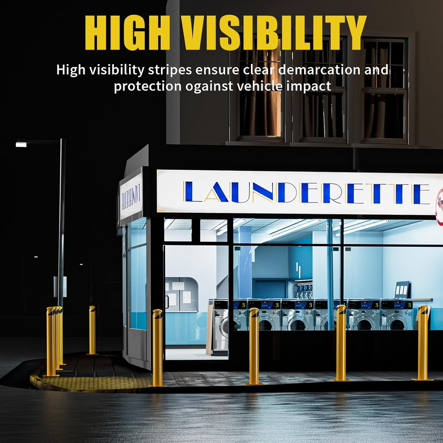 Safety Bollards, 48 inch Height Bollard Post, Yellow Powder Coated Safety Parking Barrier Post with 8 Anchor Bolts, for Traffic Sensitive Areas (48inch 6Pack)