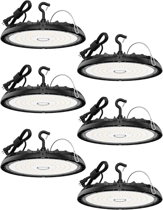 250W UFO LED High Bay Shop Light 6-Pack 150LM/W 37,500LM Output High Bay Led Lights 100-277V IP65 Waterproof Commercial Warehouse Lighting Fixture 5000K Daylight for Garage, Workshop, Factory