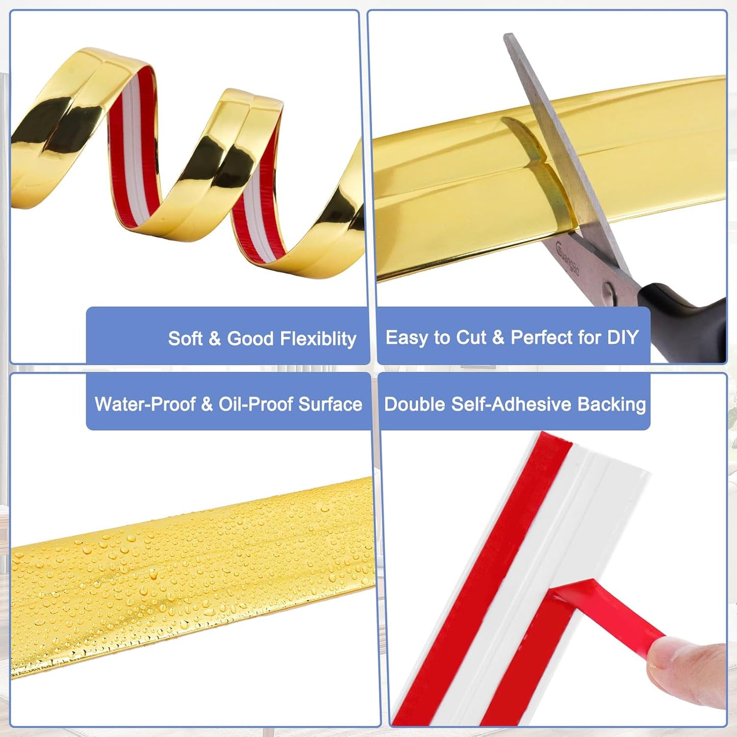 Wall Corner Protector Moulding Trim Peel and Stick Wall Corner Guards Trim Flexible Self Adhesive Edge Protector Moulding, 0.8 in x 20 Ft, Gold