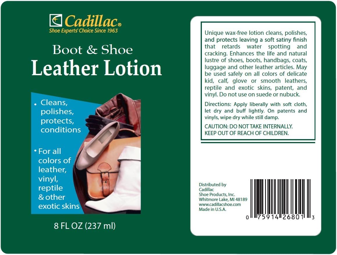Cadillac Boot and Shoe Leather Lotion 8 Ounces - Cleans, Conditions, Protects, and Polishes Leather Footwear and Accessories