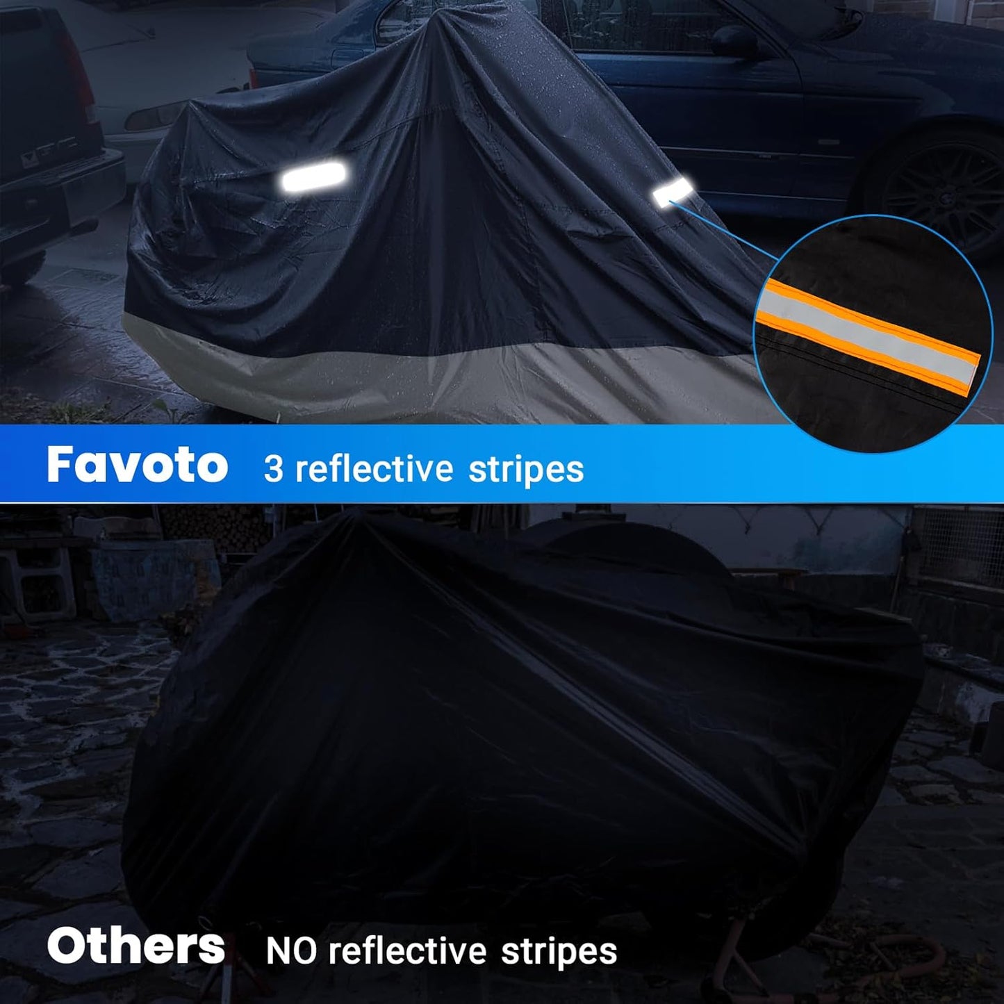 Favoto Motorcycle Cover Waterproof Outdoor - All Season Sun Protection with Lock-Holes Rain Snow Windproof Dustproof Universal Fit Motorbikes Vehicle Moped Cover, 96.5" x 41" x 50"