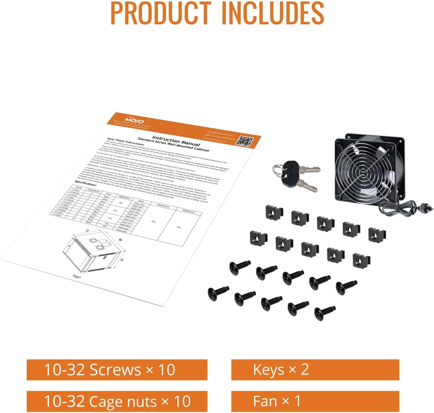 Tecmojo 9U Wall Mount Server Cabinet IT Network Rack Enclosure Lockable Door and Side Panels Black,Cooling Fan, Glass Door, 17.7inch Depth,for 19” IT Equipment, A/V Devices