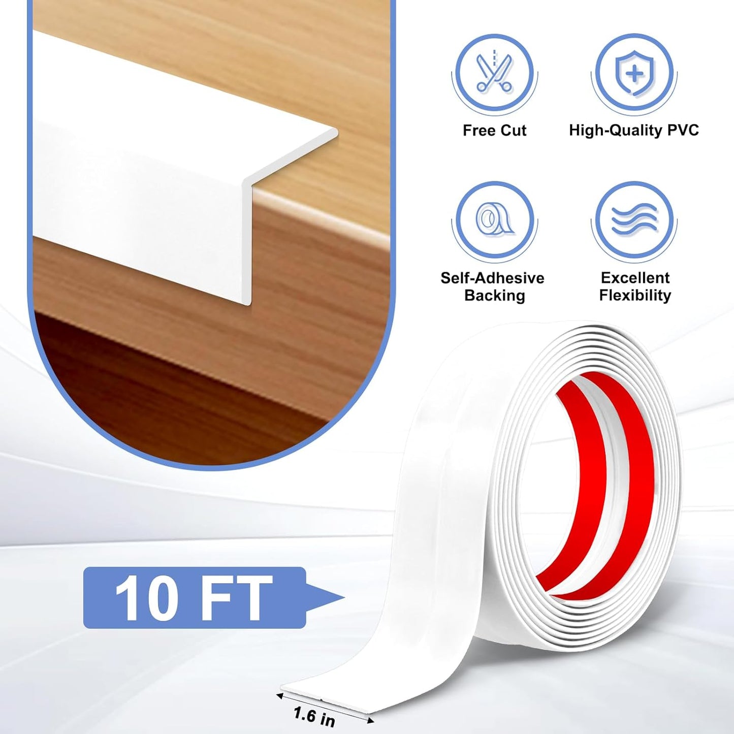 Wall Corner Protector Moulding Trim Peel and Stick Wall Corner Guards Trim Flexible Self Adhesive Edge Protector Moulding, 1.6 in x 10 Ft, White