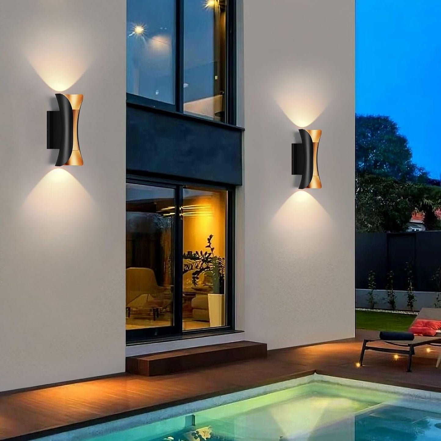 Outdoor Wall Light LED 20W (H) 11.8in Aluminum - Black Gold Waterproof Exterior Lighting Fixture,3000K Warm,Up Down Porch Sconces Brightens to Patio,Garage,Front Door