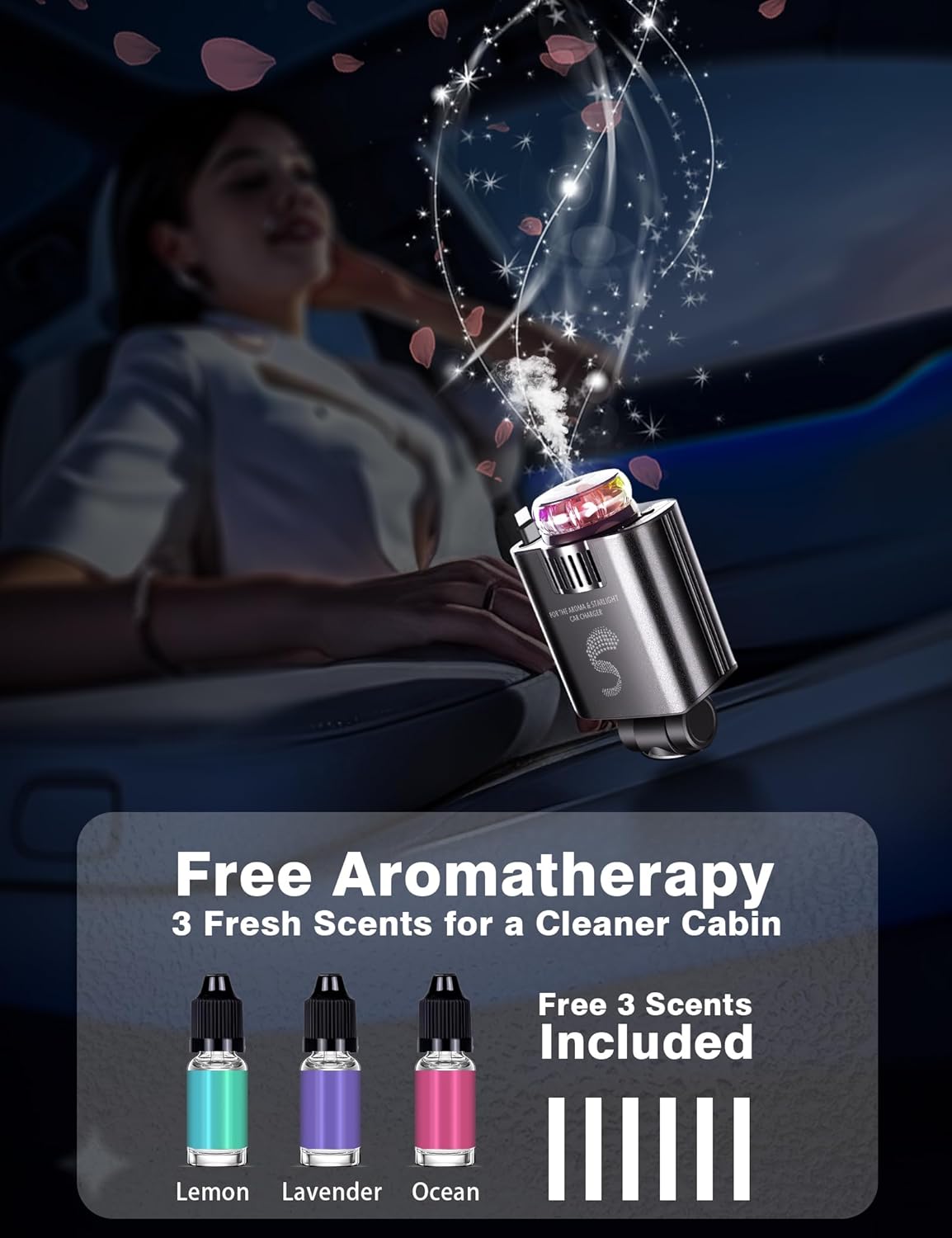 Retractable Car Charger USB C Fast Charging 120W, Car Accessories Cigarette Lighter Adapter with Aromatherapy Starlight, Car Charger iPhone16 15 14 13 12 11 Essentials Gift for Travelers, Men, Women