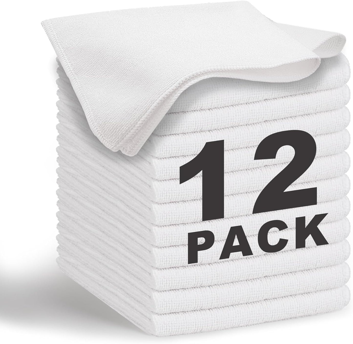 White Microfiber Cleaning Cloth 13"x13", Ultra Soft Absorbent Microfiber Cleaning Rags for Housekeeping Cleaning Supplies, Lint Free Reusable Cleaning Cloths for House Washable, Pack of 12