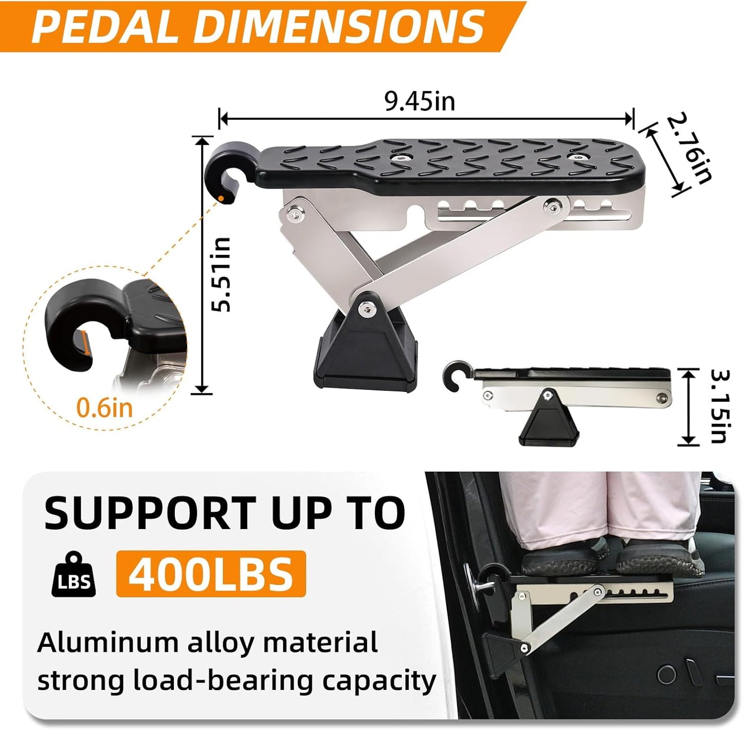Car Door Step, Universal Fit Door Step for Car Roof Access, Adjustable Stand Pedal for Door Latch, Supports Both Feet, Roof Rack Accessories for Most Car, SUV, Vehicles