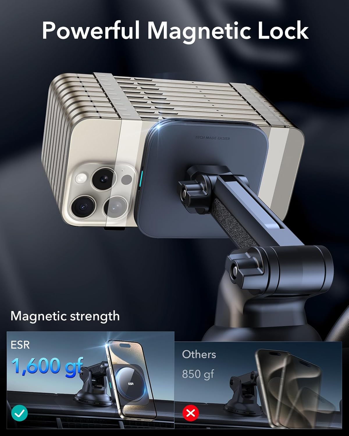 ESR for MagSafe Car Mount Charger, for Magsafe Car Charger, Dashboard/Windshield Magnetic Wireless Phone Charging, 360° Rotation, Magnetic Car Phone Holder for iPhone 16/15/14/13/12, S25,Fast Charging