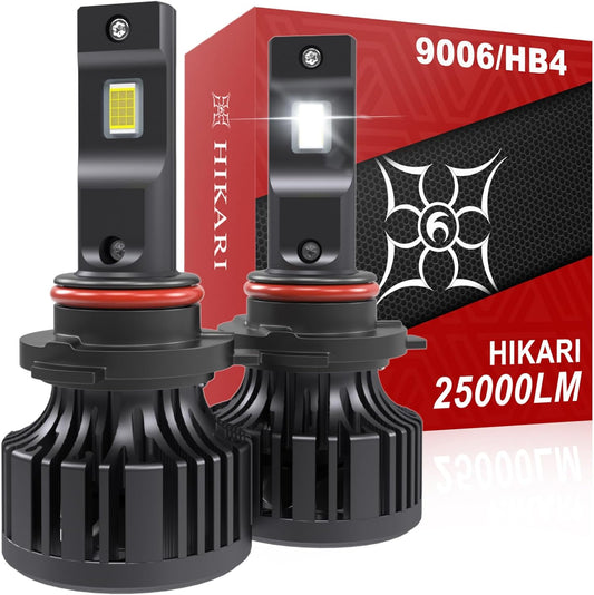 Hikari 2025 25000LM 9006 HB4 LED Bulbs, Fog Light, 45W Upgraded Core Chips, High Lumens LED Kit, 6000k Cool White, IP68 Waterproof, Foglight