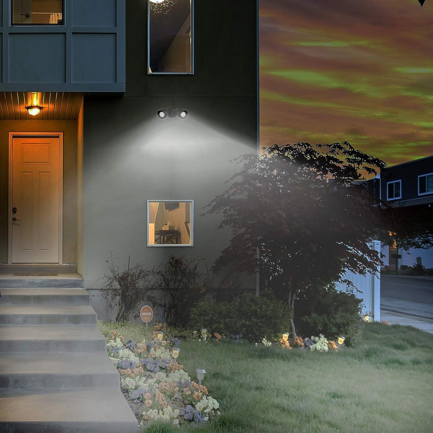 Ciata Flood Lights Outdoor, 20-Watt LED Bullet Head Security Flood Lights, Dual Head, RoHS and FCC Complaint, IP65 Rated, 1900 Lumens, 2KV Surge Protection, Die-Cast Aluminum in Bronze Finish – 4000K