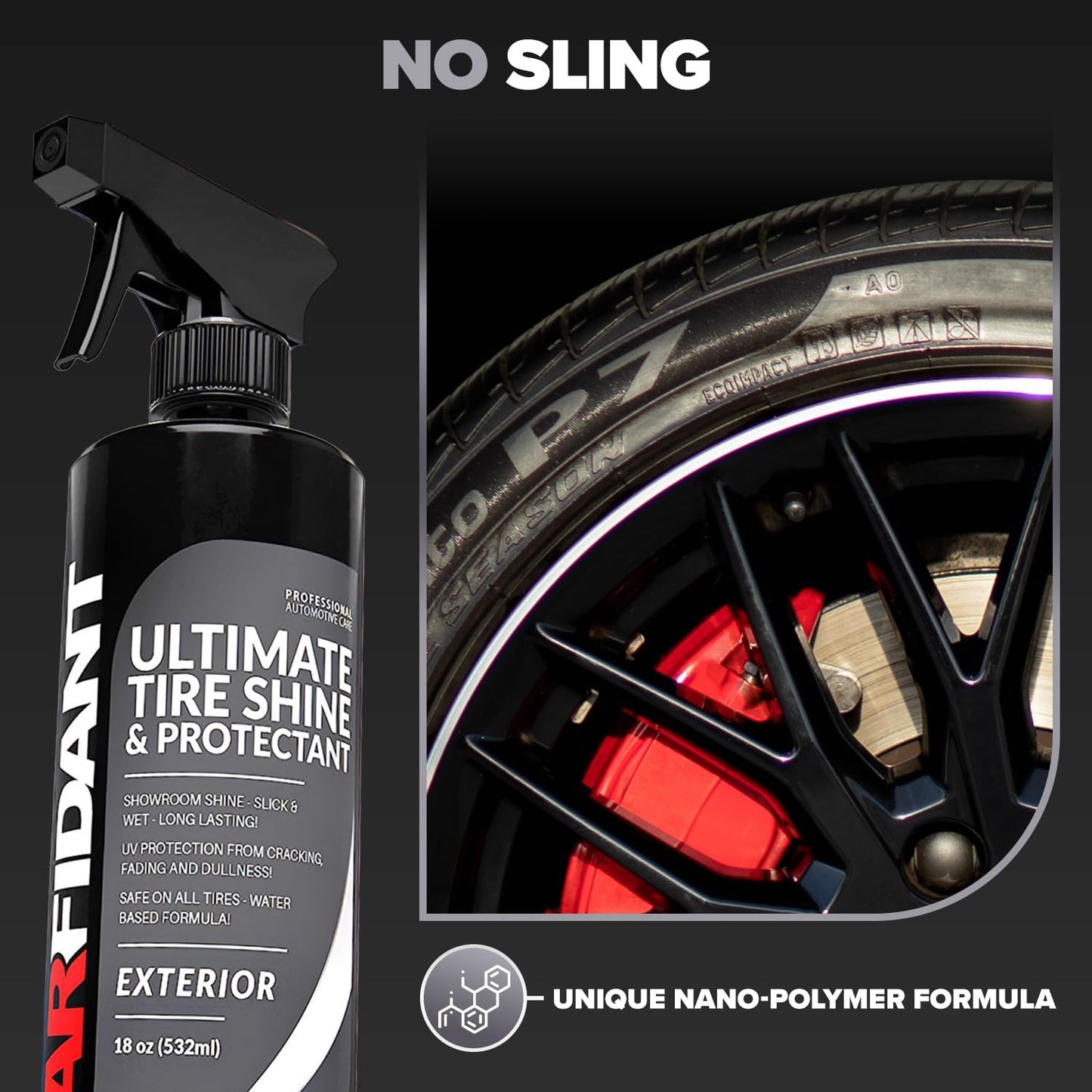 Carfidant Ultimate Tire Shine Gallon - Black Satin Shine - New Look Tire Dressing and Rubber Protectant - Long-Lasting with Non-Grease and No Sling - 128 fl. oz.