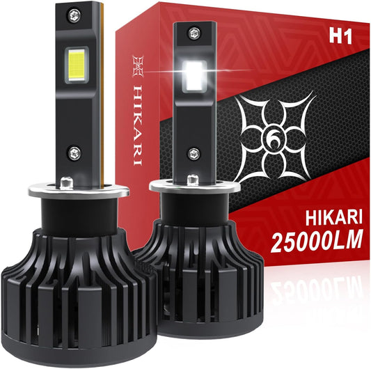 Hikari 2025 25000LM H1 LED Bulbs, 45W Upgraded Core-12 LED, High Lumens LED Kit, 6000k Cool White, IP68 Waterproof, Foglight
