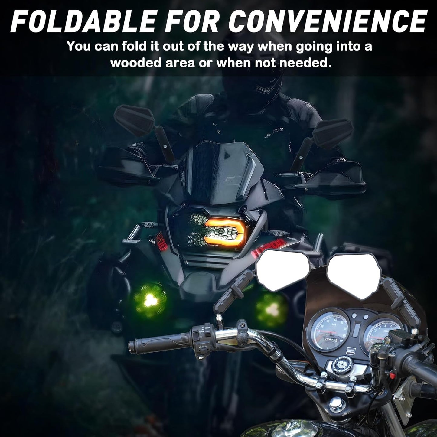 Motorcycle Mirrors, ATV Rear View Mirror With Adjustable Ram mount, No Vibration & Wobble, Dirt Bike Mirrors for handlebars Compatible with Scooter Ebike Moped, 2 Pack