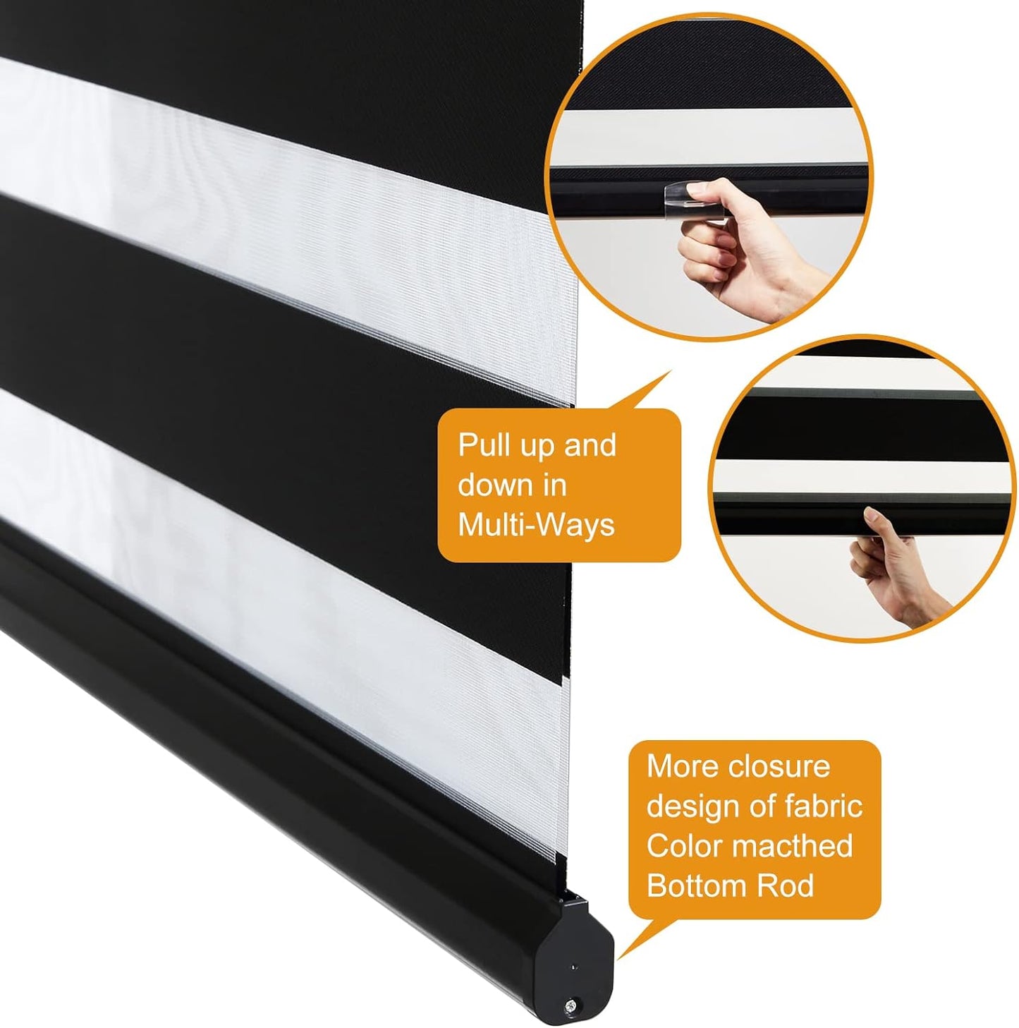 Persilux Cordless Zebra Blinds for Windows (33" W X72 H, Black) Free-Stop Roller Windows Shades Dual Layer Light Control for Day and Night, Light Filtering Sheer Shades for Home, Easy to Install