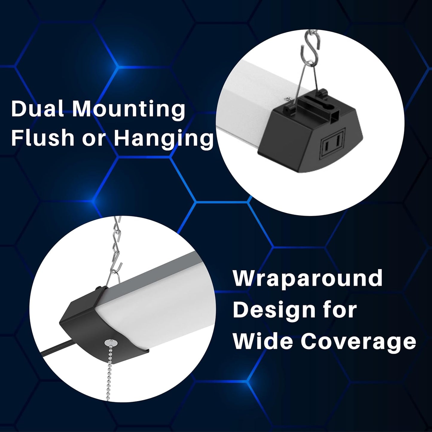 DYMOND 4FT 40W Wraparound LED Shop Light Fixture with Pull Chain Daylight White 5000K for Garage Workshop Basement