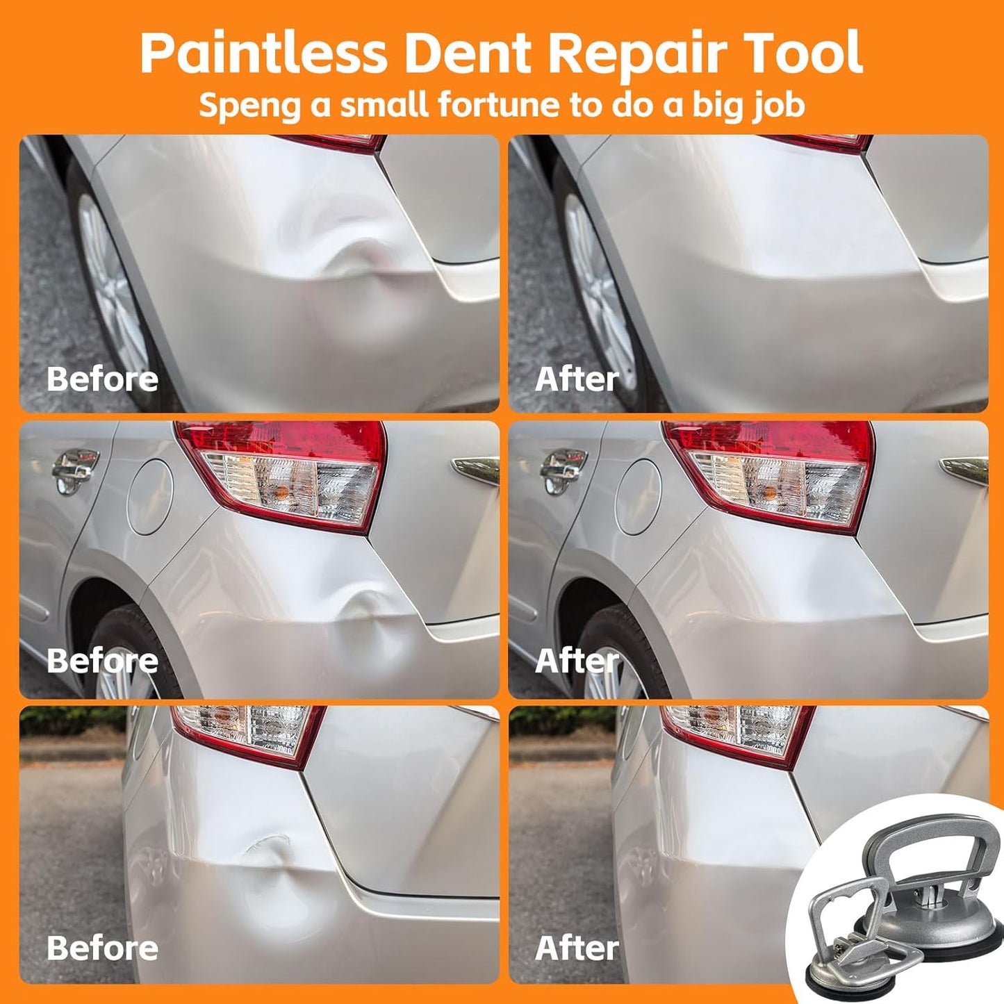 Car Dent Puller, Aluminum Dent Remover Tool for Car,3 Pack Dent Puller Kit, Paintless Dent Removal Kit, Powerful Body Repair Dent Removal Tools, Suction Cup for Car Dents, Glass, Screen