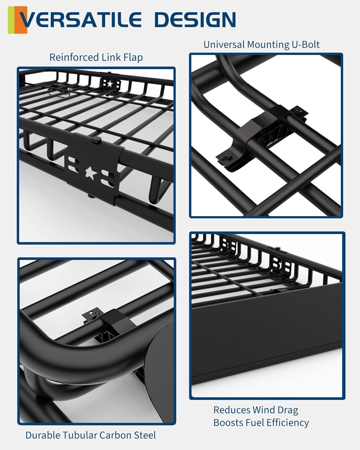 51" x 36" Universal Roof Rack Basket, 200 Lbs Capacity Rooftop Cargo Carrier Basket, Heavy Duty Luggage Holder Rack for SUVs, Trucks, Vehicles