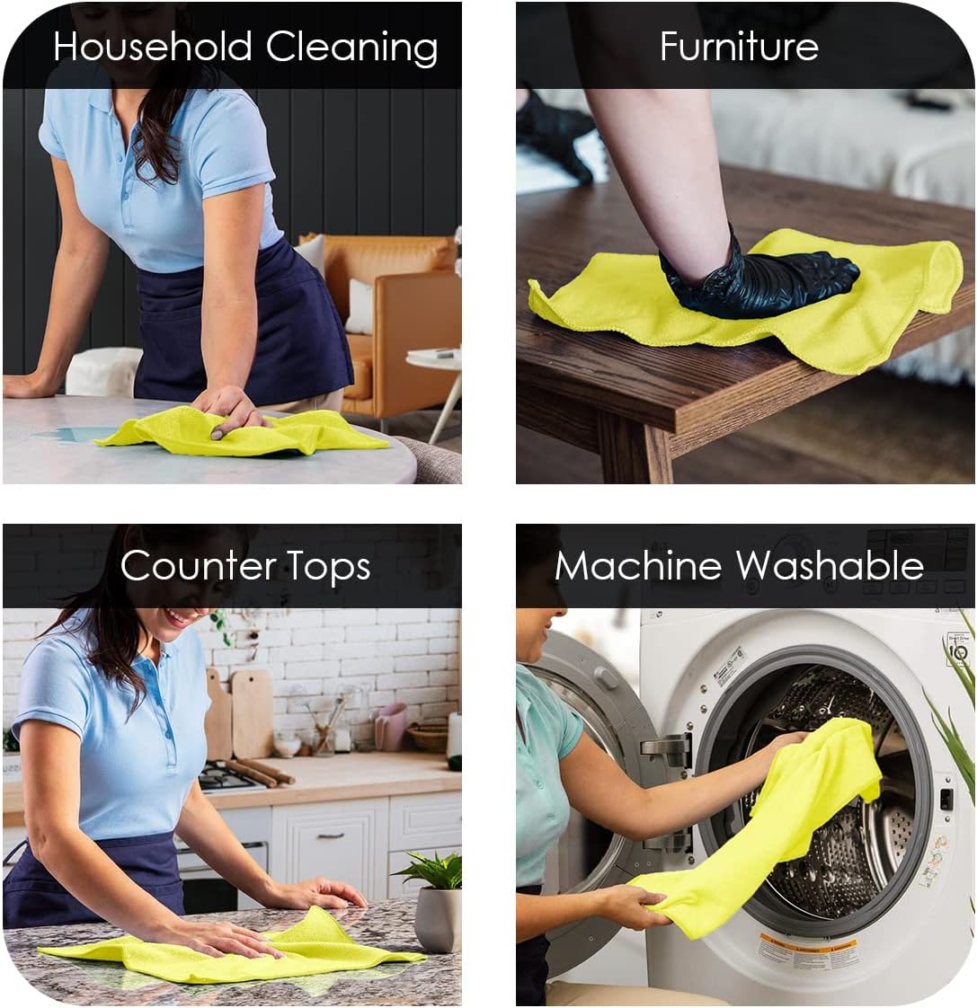 Avalon Towels Microfiber Cleaning Cloths (Value Pack of 36) Size 16" x 16", Highly Absorbent Cleaning Rags, Lint Free Cleaning Towels, Reusable and Washable, Microfiber Towels for Cars (Yellow)