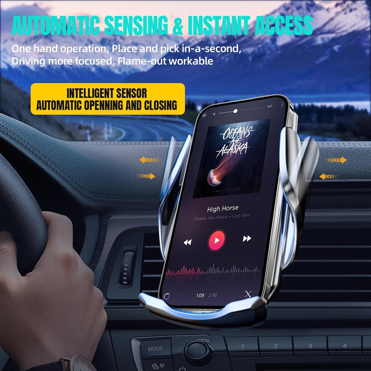 Wireless Car Charger, MAX 15W Fast Charging Auto Clamping, Sensing Phone Holder Mount, fit for iPhone 16 15 14 13 12 Pro Max Xs X, Samsung Galaxy S24 Ultra S23 S22 S21 S20 Note20 (1-Silver)