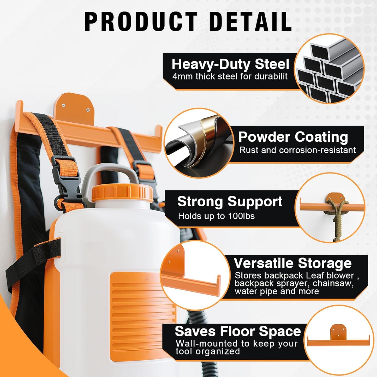 Backpack Leaf Blower Hanger, Backpack Sprayer Wall Mount, Lawn Care Accessories, Garage Storage, Weed Eater Hanger Garage Organization Storage, 1 Pack