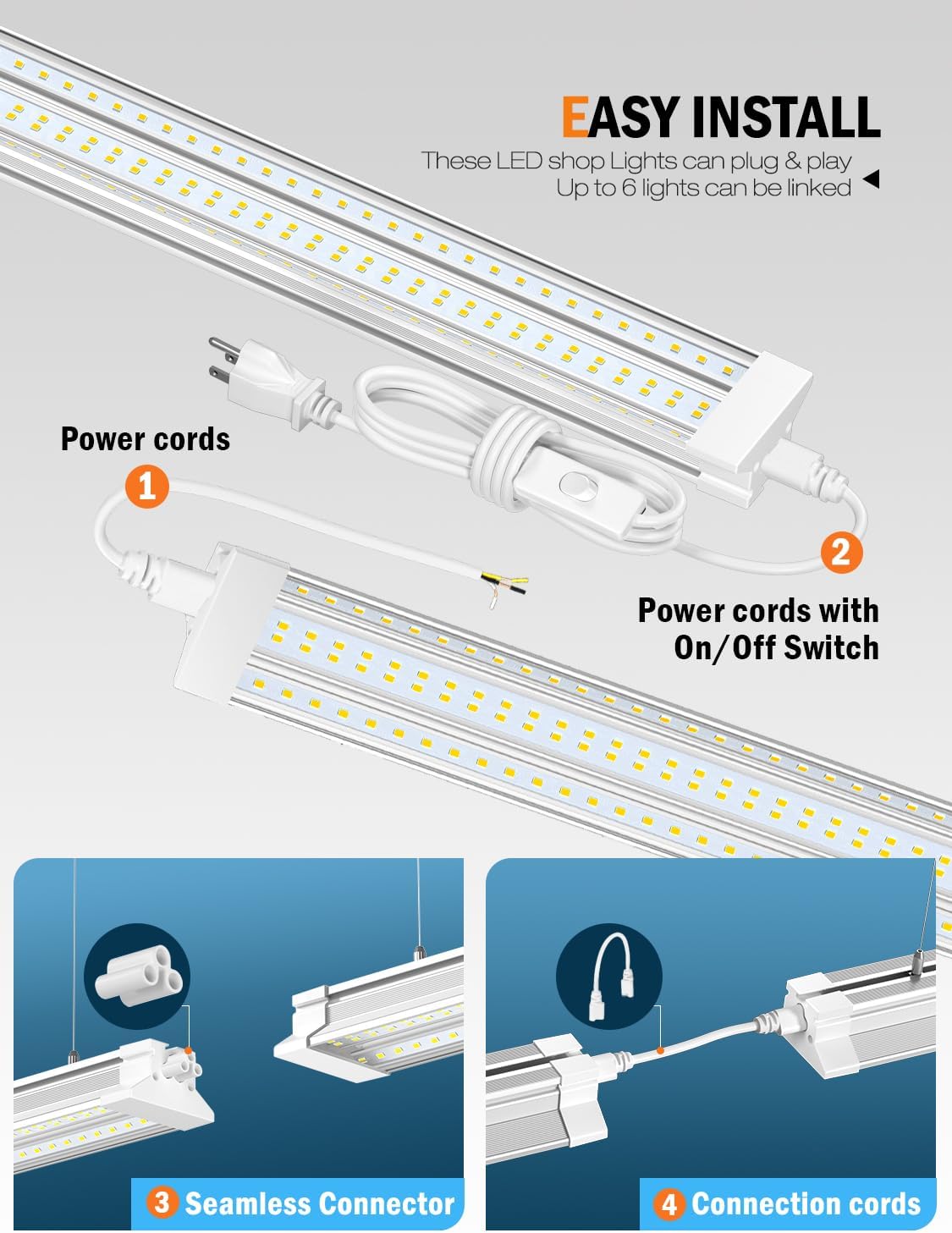 Upgrade Super Bright Hanging | Surface Mount 4' 10000LM 5000K 60W Linkable 4FT Led Shop Light, 4FT Led Shop Light for Workshop Garage Lighting Factory Warehouse Shop Workbench 4 Pack