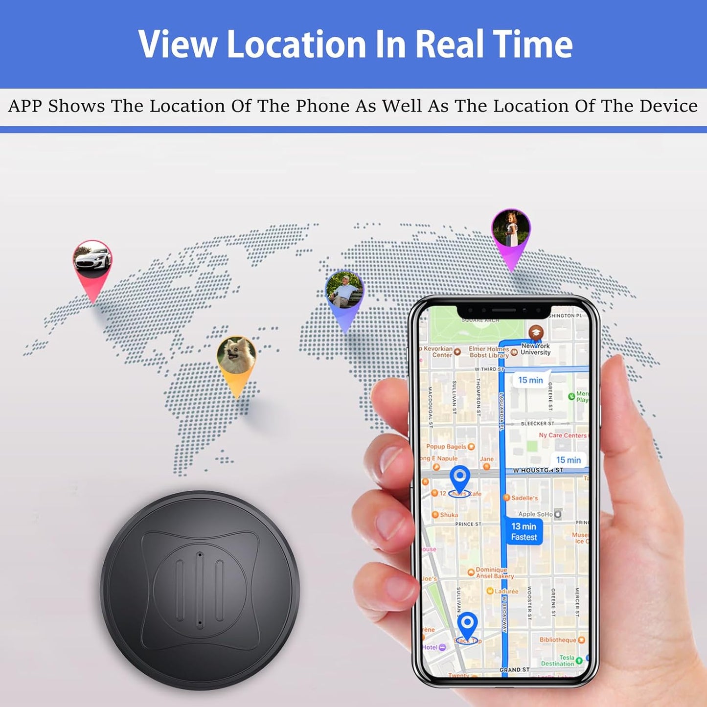 GPS Tracker for Vehicles,Car GPS Tracker Portable Real Time Magnetic GPS Tracking Device, Full Global Coverage Location Tracker for Car,kids,dogs,Trucks/Person. No Subscription Required/No Monthly Fee