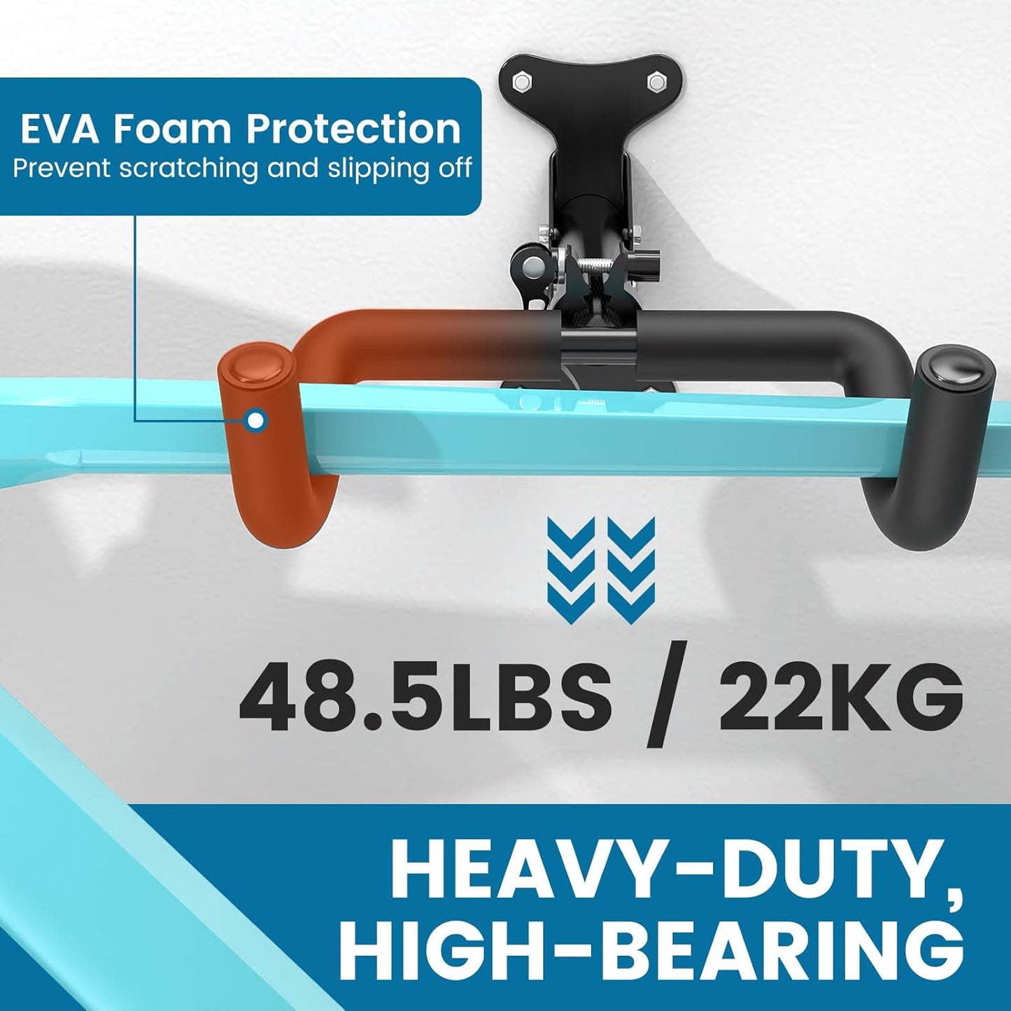 Bike Wall Mount - [2 Pack] EVA Foam Padded up to 48.5 lbs, Carbon Steel, Valve Mechanism, Heavy-Duty Adjustable Bike Wall Hanger for Road, Mountain and Hybrid Bikes, Garage & Apartment