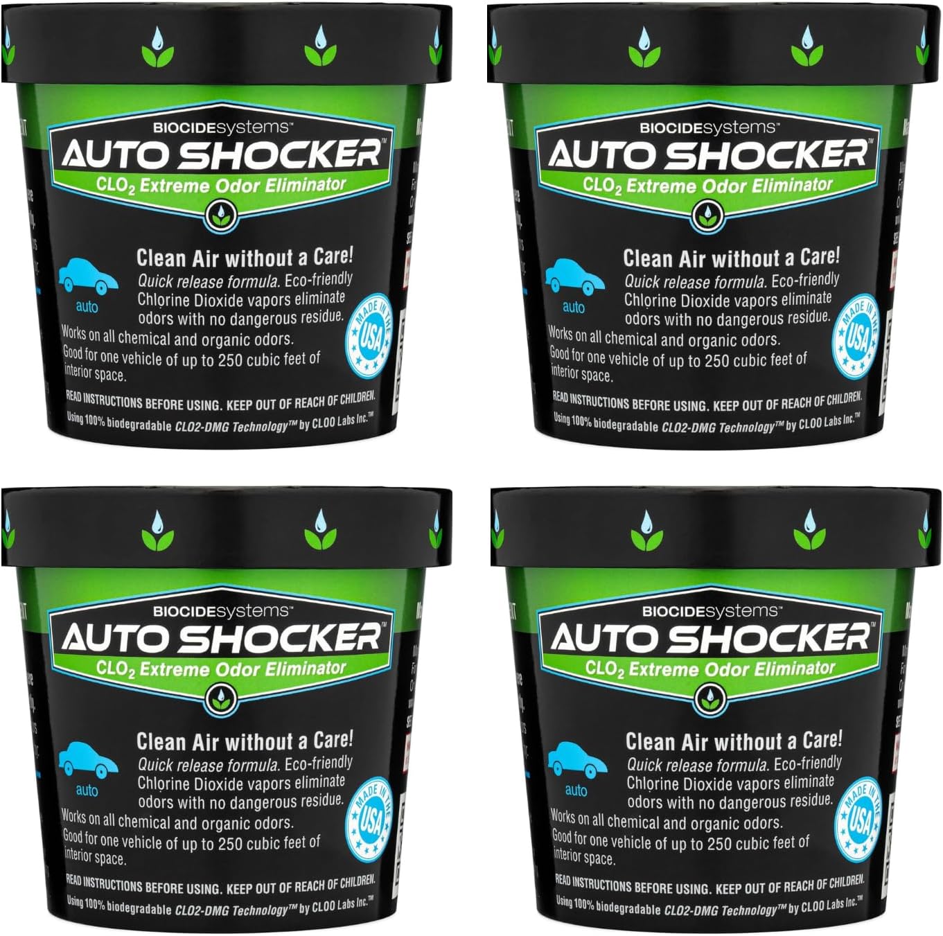 Auto Shocker Strong Quick Release Car Odor Eliminator, Eco-Friendly Smell Remover for Tough Odors in Vehicle Interiors, Up to 250 Cubic Feet (4-Pack)