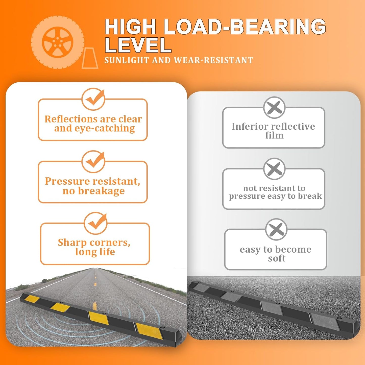 HAQQI 𝙃𝙚𝙖𝙫𝙮 𝘿𝙪𝙩𝙮 Rubber Parking Curb 72” for Garage, Car Parking Block Stop Stopper Bumpers Heavy Duty for Vehicles - 4 Pack