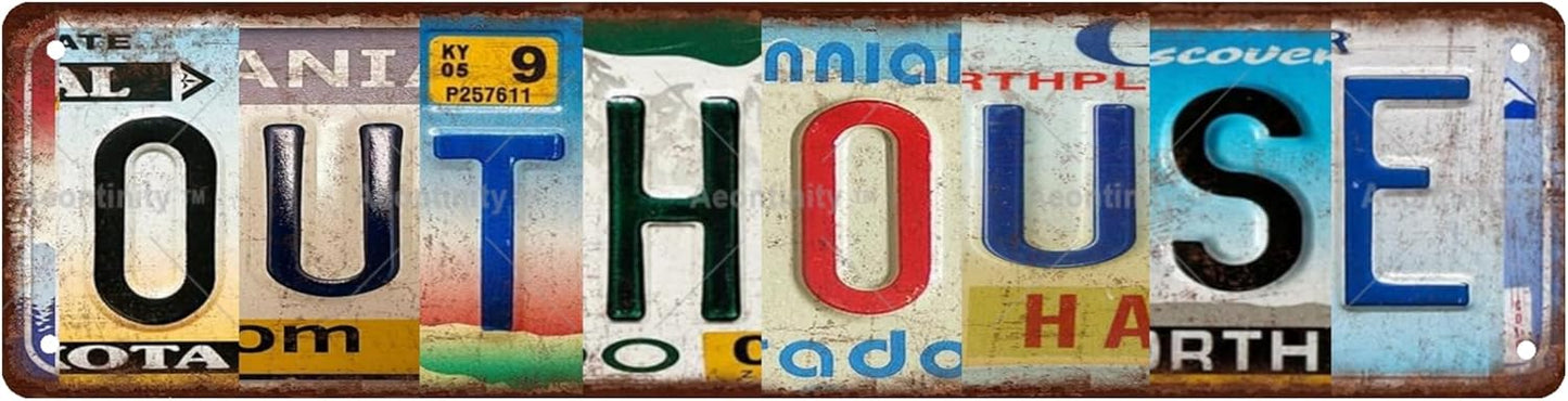 OUTHOUSE Vintage Metal Tin Street Sign Bar Cafe Garage Cave Home Room Wall Bathroom Farmhouse Garden Porch Patio Decor, 16 x 4 Inch