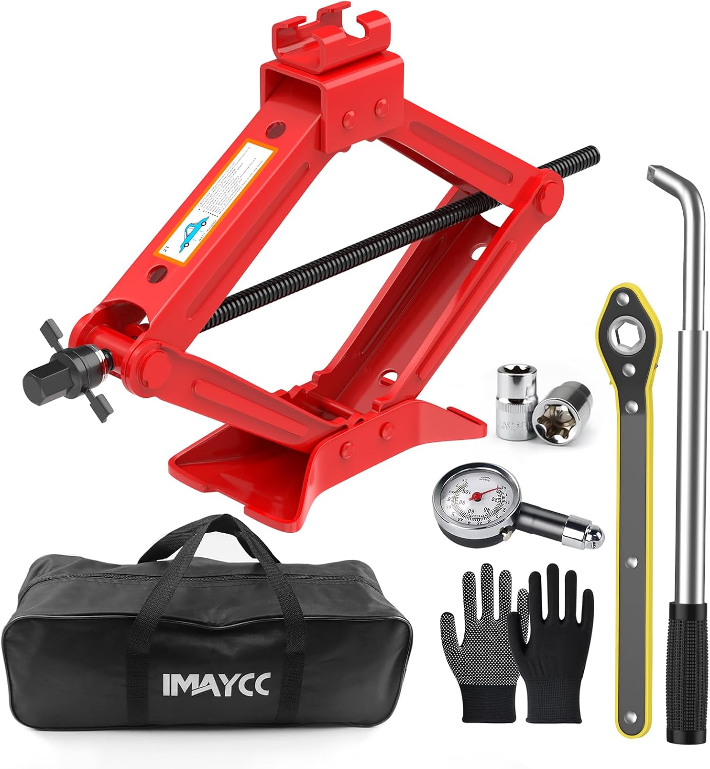 IMAYCC Car Jack Kit Scissor Jack for Car Spare Tire Changing Kit,Portable Tire Jack Repair Kit with Lug Wrench, Car Emergency Kit for Auto/SUV/MPV-2 Ton (4409 lbs) Red