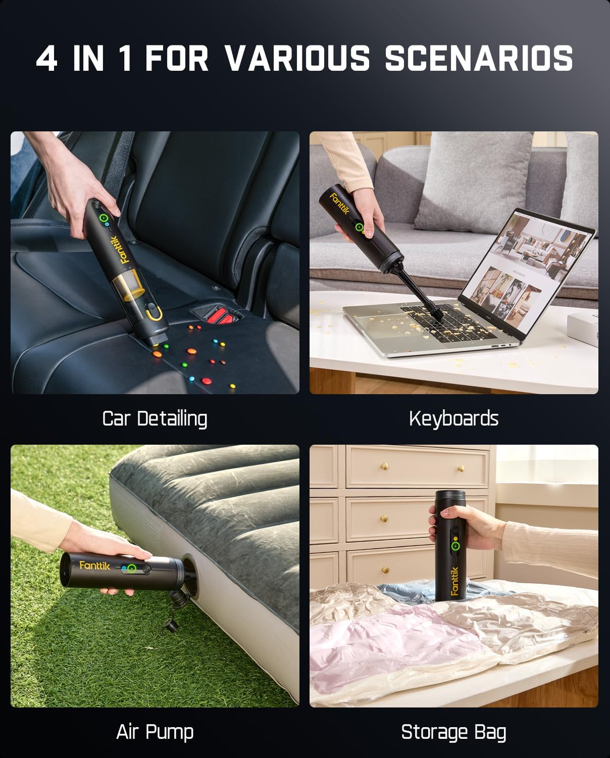 Fanttik Slim V10 Mate Cordless Car Vacuum, 4-in-1 Portable Mini Handheld Vacuum, 17000pa Suction Power, Upgraded Smart Display, 2 Suction Modes for Car, Office Desk, Keyboards