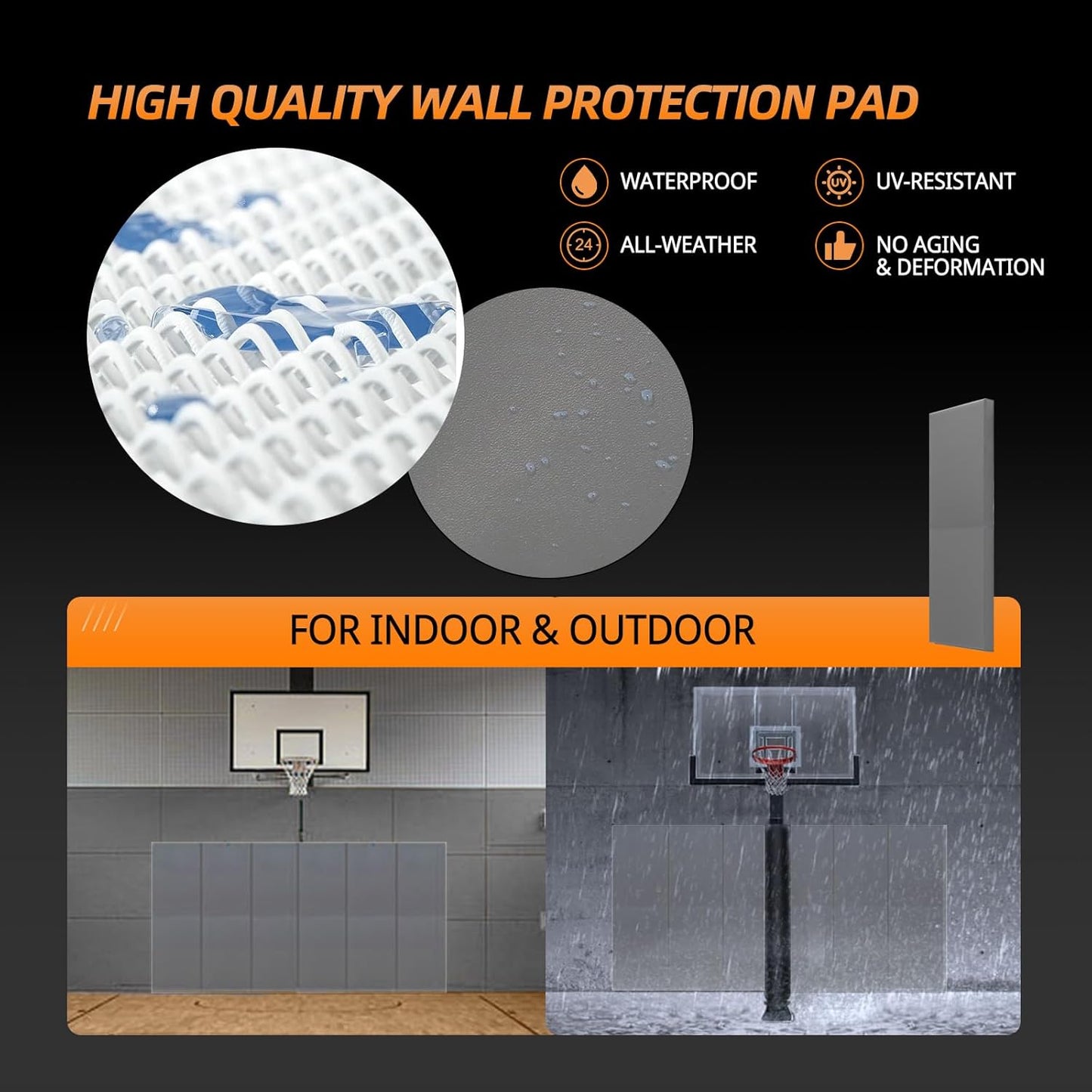 PROGOAL 2"/4" Thick Foam Protection Wall Pad，Gym Basketball-Court Protectors，Durable Waterproof Padding for Wall-Mounted Basketball Hoops(60" L x 20" W)…
