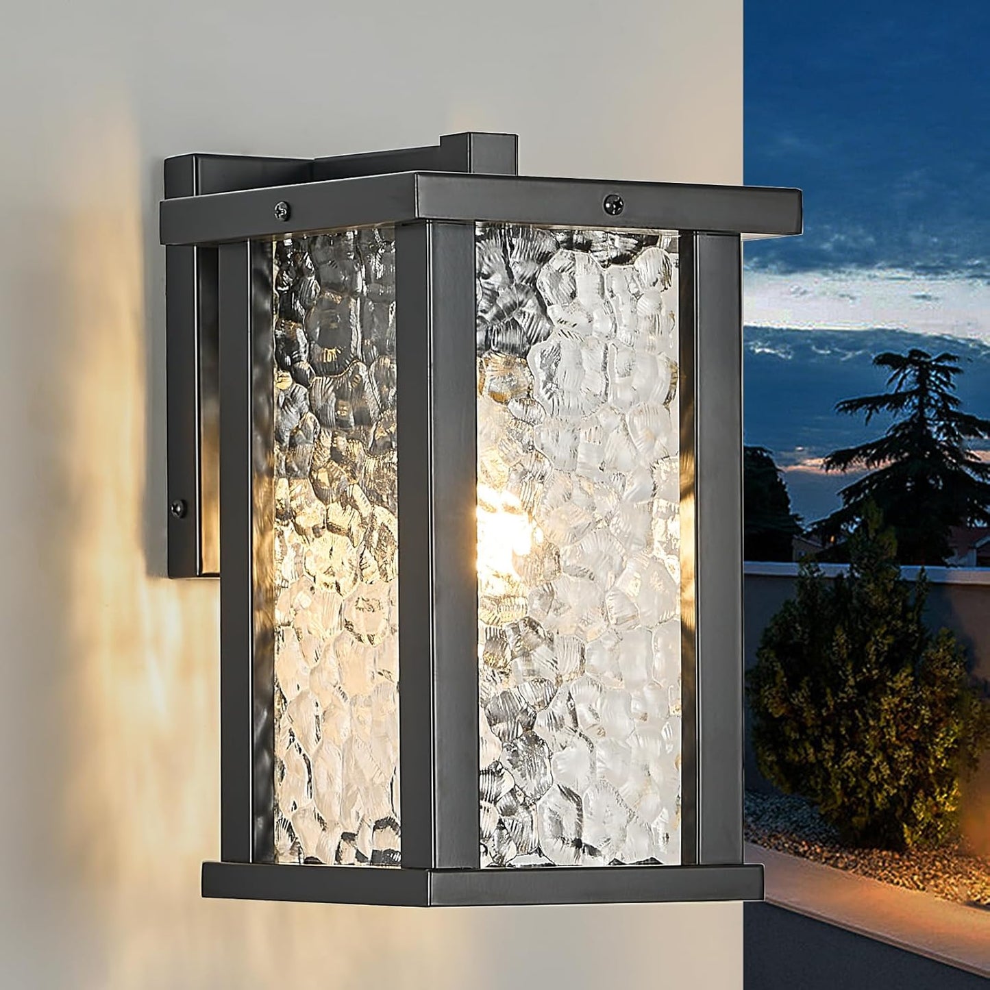 Outdoor Wall Sconce E26 Base Metal Frame - Black Exterior Light Fixture with Clear Glass, Waterproof Porch Wall Mount Lighting for Garage, Patio(Bulb not Included)