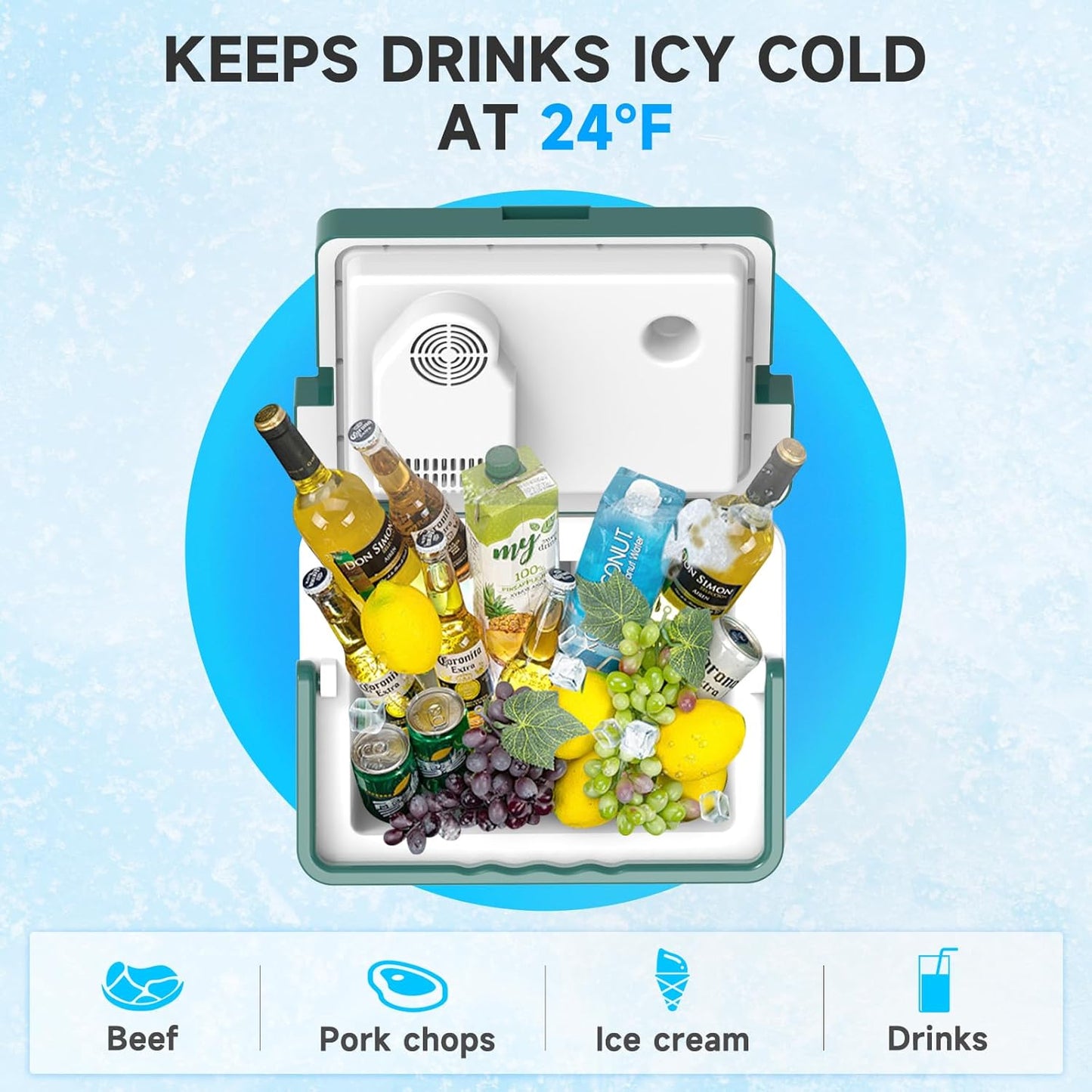 SHAREWIN Electric Cooler & Warmer with Handle 26.5 Quart/25L Portable Thermoelectric Fridge for Vehicles & Trucks with 110V AC & 12V DC, 12V Car Cooler for Camping, Travel Army Green