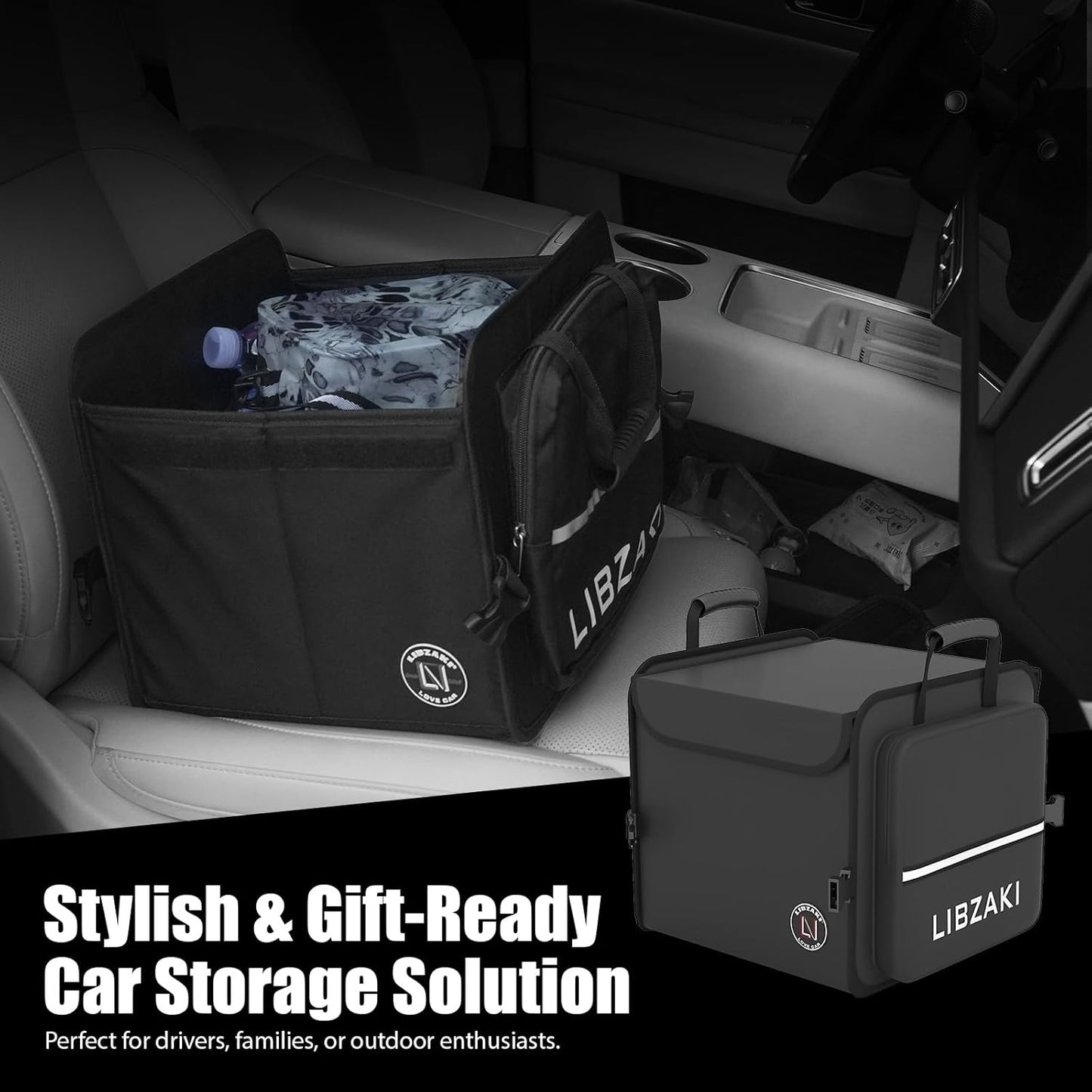 LIBZAKI Car Trunk Storage Organizer, Collapsible Trunk Storage Box for Car Truck SUV-Black